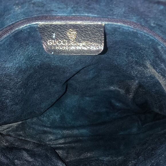 GUCCI GG Supreme Navy Leather Ophidia Sherry Line Coated Canvas Travel Work Bag - Picture 8 of 17